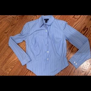 Ann Taylor blue pin striped button down shirt